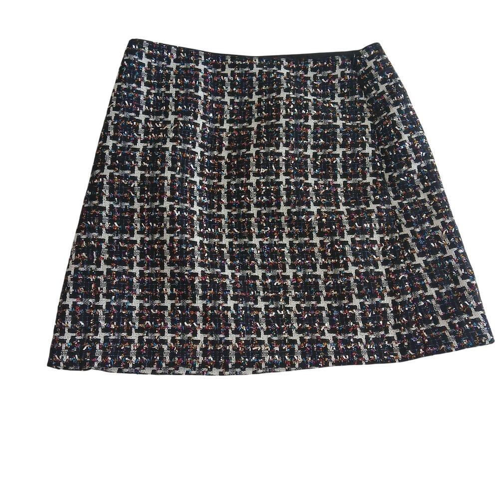 LOFT Women's Mini Skirt 4 Black Metallic Tweed Rainbow Fleck Glitter A-Line NWT